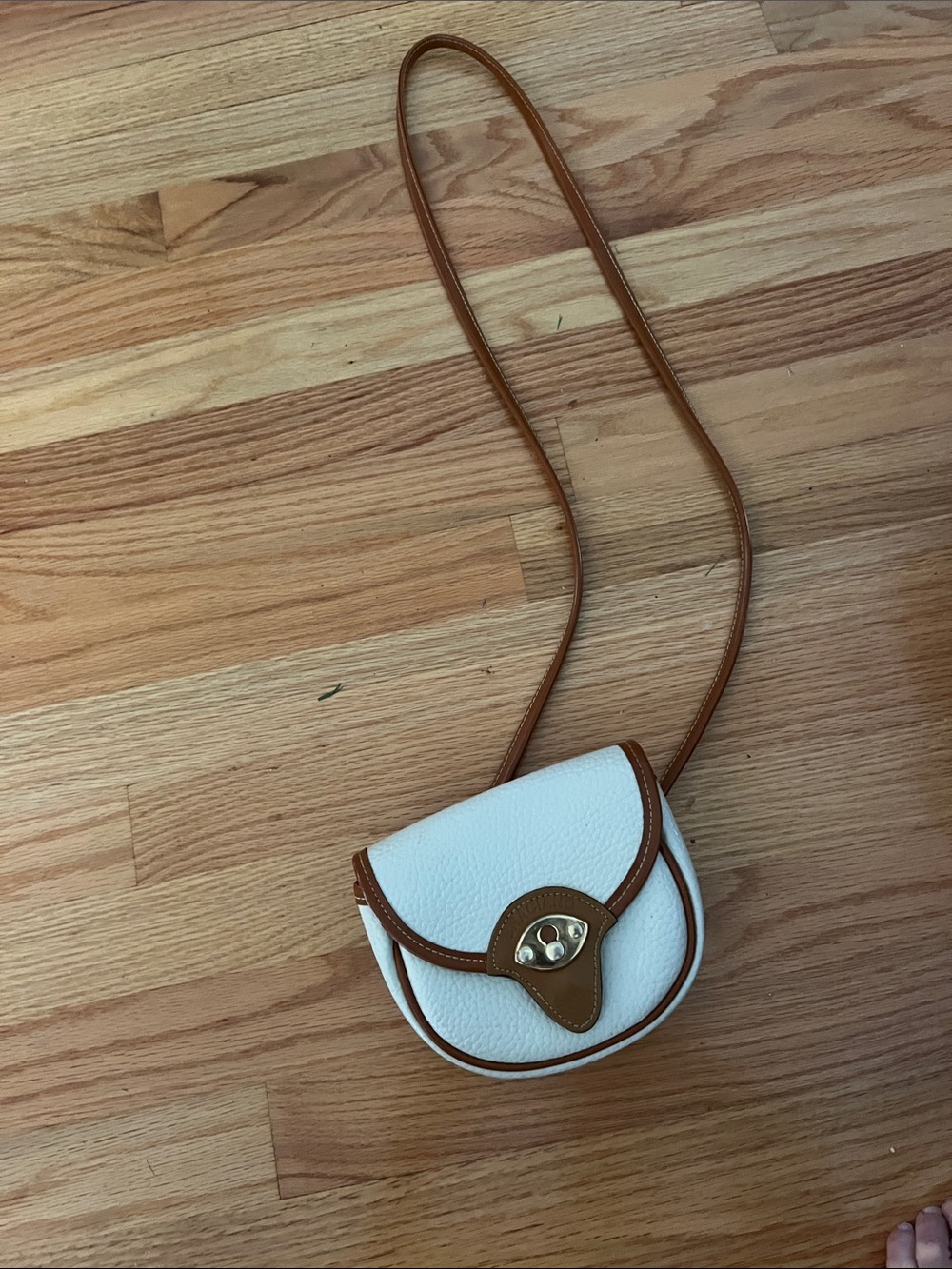 Braciano White and Tan Mini Saddle Crossbody with Gold-Tone Hardware
